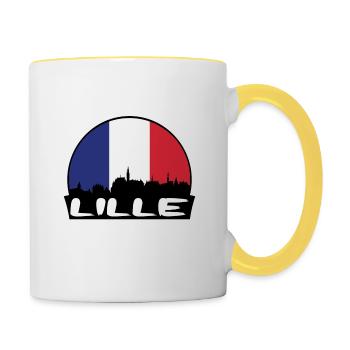 Lille France Flag Skyline Silhouette Voyage - Mug contrasté - blanc/jaune - Droite