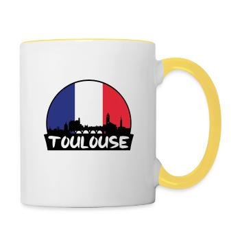Toulouse France Flag Skyline Silhouette Voyage - Mug contrasté - blanc/jaune - Droite