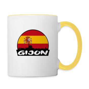 Gijon Espagne Flag Skyline Silhouette Voyage - Mug contrasté - blanc/jaune - Droite