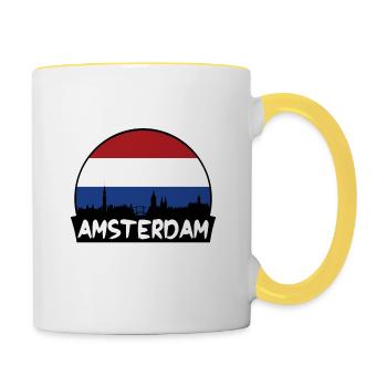 Amsterdam Pays-Bas Flag Skyline Silhouette - Mug contrasté - blanc/jaune - Droite