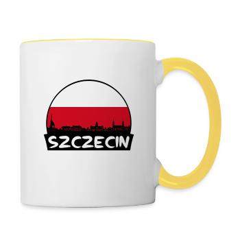 Szczecin Pologne Flag Skyline Silhouette Voyage - Mug contrasté - blanc/jaune - Droite
