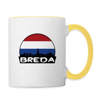 Breda Pays-Bas Flag Skyline Silhouette Voyage - Mug contrasté - blanc/jaune - Droite