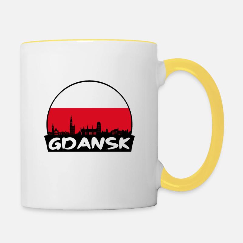 Danzig Polen Flagge Skyline Silhouette Reiseabzeichen - Tasse zweifarbig - Weiß/Gelb