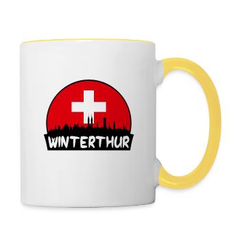 Winterthur Schweiz Flagge Skyline Silhouette Tra - Tasse zweifarbig - Weiß/Gelb - Rechts