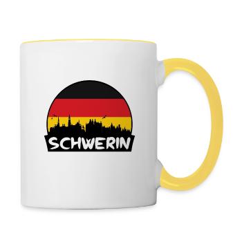 Schwerin Deutschland Flagge Skyline Silhouette Reisen - Tasse zweifarbig - Weiß/Gelb - Rechts