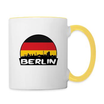 Berlin Deutschland Flagge Skyline Silhouette Reisen - Tasse zweifarbig - Weiß/Gelb - Rechts