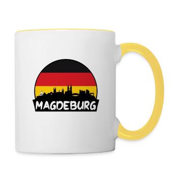 Magdeburg Deutschland Flagge Skyline Silhouette Reisen - Tasse zweifarbig - Weiß/Gelb - Rechts