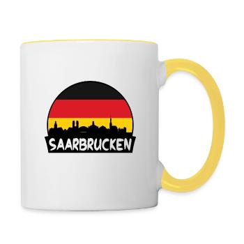 Sarrebruck Allemagne Flag Skyline Silhouette Voyage - Mug contrasté - blanc/jaune - Droite