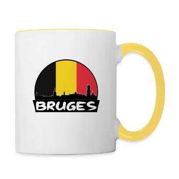 Bruges Belgium Flag Skyline Silhouette Travel - Contrasting Mug - white/yellow - Right