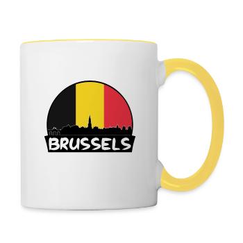 Brussels Belgium Flag Skyline Silhouette Travel - Contrasting Mug - white/yellow - Right