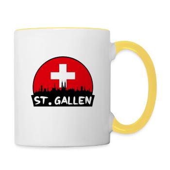 St. Gallen Switzerland Flag Skyline Silhouette Tra - Contrasting Mug - white/yellow - Right