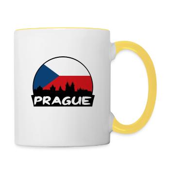 Prag Tschechien Flagge Skyline Silhouette Reisen - Tasse zweifarbig - Weiß/Gelb - Rechts
