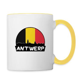 Anvers Belgique Flag Skyline Silhouette Voyage - Mug contrasté - blanc/jaune - Droite