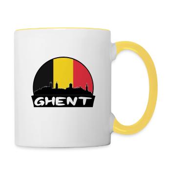 Gand Belgique Flag Skyline Silhouette Voyage - Mug contrasté - blanc/jaune - Droite