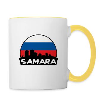 Samara Russie Flag Skyline Silhouette Voyage - Mug contrasté - blanc/jaune - Droite