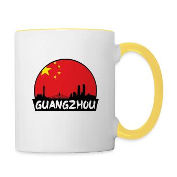 Guangzhou China Flagge Skyline Silhouette Reisen - Tasse zweifarbig - Weiß/Gelb - Rechts