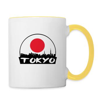 Tokio Japan Flagge Skyline Silhouette Reisen - Tasse zweifarbig - Weiß/Gelb - Rechts