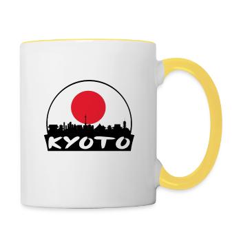 Kyoto Japan Flagge Skyline Silhouette Reisen - Tasse zweifarbig - Weiß/Gelb - Rechts