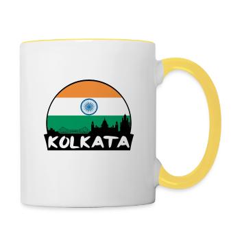 Kolkata Inde drapeau Skyline Silhouette Voyage - Mug contrasté - blanc/jaune - Droite