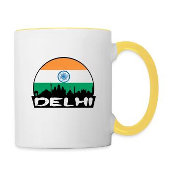 Delhi Inde Flag Skyline Silhouette Voyage - Mug contrasté - blanc/jaune - Droite