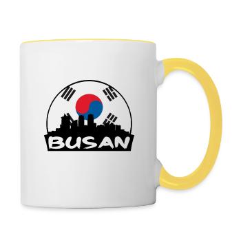 Busan, Corée du Sud, drapeau, Skyline, silhouette, voyage - Mug contrasté - blanc/jaune - Droite