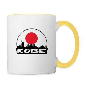 Kobe Japan Flagge Skyline Silhouette Reisen - Tasse zweifarbig - Weiß/Gelb - Rechts