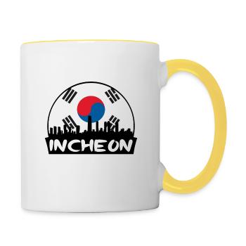 Incheon Corée du Sud Drapeau Skyline Silhouette Voyage - Mug contrasté - blanc/jaune - Droite