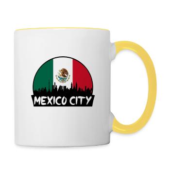 Mexiko-Stadt Mexiko-Flagge Skyline Silhouette Reisen - Tasse zweifarbig - Weiß/Gelb - Rechts