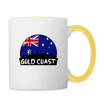 Gold Coast Australia Flag Skyline Silhouette Trave - Contrasting Mug - white/yellow - Right