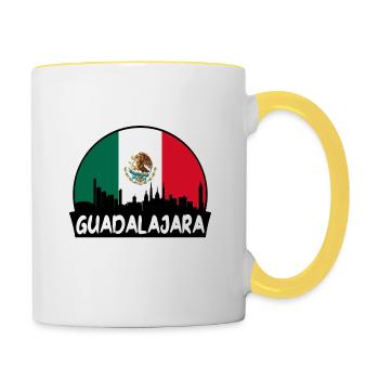 Guadalajara Mexiko Flagge Skyline Silhouette Reisen - Tasse zweifarbig - Weiß/Gelb - Rechts