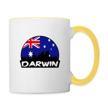 Darwin Australien Flagge Skyline Silhouette Reisen - Tasse zweifarbig - Weiß/Gelb - Rechts