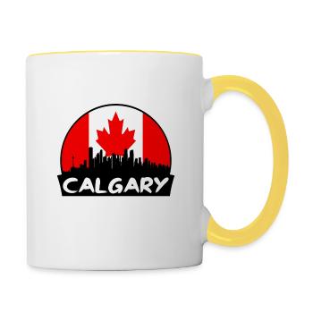 Calgary Canada Flag Skyline Silhouette Travel - Contrasting Mug - white/yellow - Right