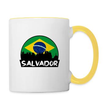 Salvador Brazil Flag Skyline Silhouette Travel - Contrasting Mug - white/yellow - Right