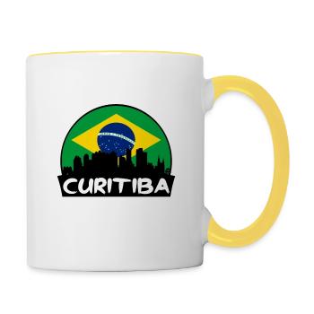 Curitiba Brasilien Flagge Skyline Silhouette Reisen - Tasse zweifarbig - Weiß/Gelb - Rechts