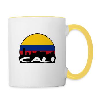 Cali Kolumbien Flagge Skyline Silhouette Reisen - Tasse zweifarbig - Weiß/Gelb - Rechts
