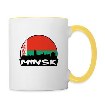 Minsk Biélorussie Flag Skyline Silhouette Voyage - Mug contrasté - blanc/jaune - Droite