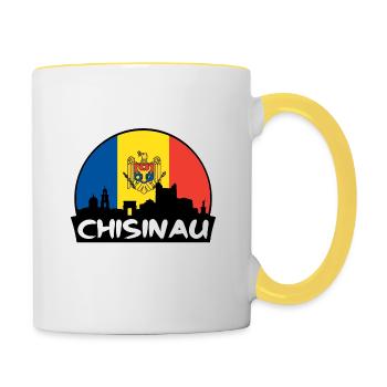 Chișinău Moldawien Skyline Vintage Sonnenuntergang Reisen - Tasse zweifarbig - Weiß/Gelb - Rechts