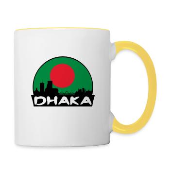 Dhaka Bangladesh Flag Skyline Silhouette Travel - Contrasting Mug - white/yellow - Right