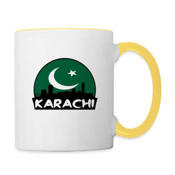 Karachi Pakistan drapeau Skyline Silhouette Travel - Mug contrasté - blanc/jaune - Droite