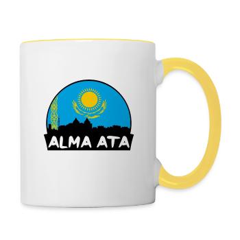 Alma Ata Kasachstan Flagge Skyline Silhouette Reisen - Tasse zweifarbig - Weiß/Gelb - Rechts