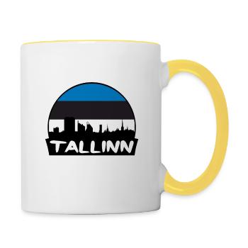Tallinn Estonie Flag Skyline Silhouette Voyage - Mug contrasté - blanc/jaune - Droite