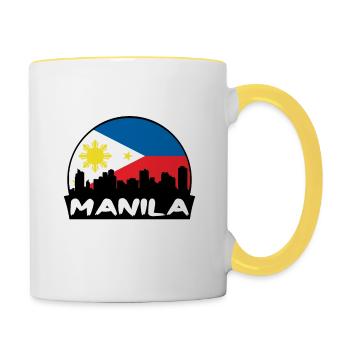 Manila Philippinen Flagge Skyline Silhouette Reisen - Tasse zweifarbig - Weiß/Gelb - Rechts