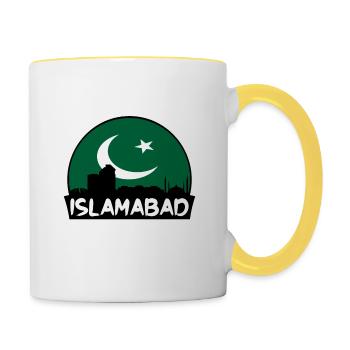 Islamabad Pakistan Flag Skyline Silhouette Voyage - Mug contrasté - blanc/jaune - Droite