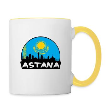 Astana Kasachstan Flagge Skyline Silhouette Reisen - Tasse zweifarbig - Weiß/Gelb - Rechts