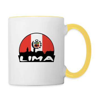 Lima Peru Flagge Skyline Silhouette Reisen - Tasse zweifarbig - Weiß/Gelb - Rechts