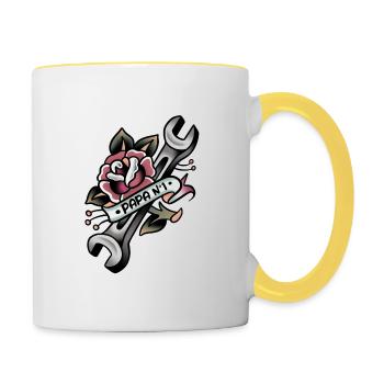 Papa old-school bricoleur numéro 1 - Mug contrasté - blanc/jaune - Droite