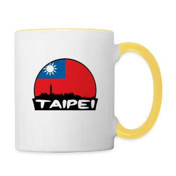 Taipei Taiwan Flag Skyline Silhouette Travel - Contrasting Mug - white/yellow - Right