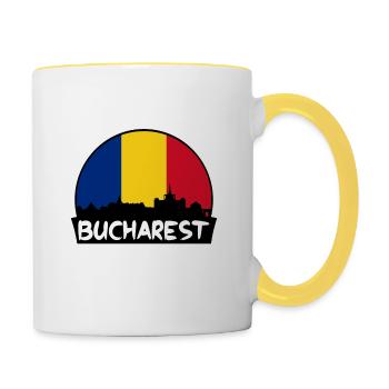 Bucharest Romania Flag Skyline Silhouette Travel - Contrasting Mug - white/yellow - Right