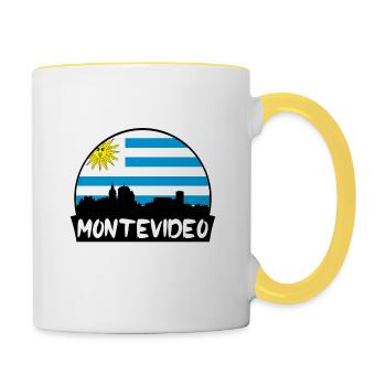 Montevideo Uruguay Flagge Skyline Silhouette Reisen - Tasse zweifarbig - Weiß/Gelb - Rechts