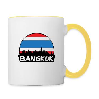 Bangkok Thaïlande Flag Skyline Silhouette Voyage - Mug contrasté - blanc/jaune - Droite